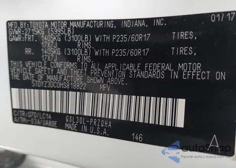 2017 Toyota Sienna Xle Premium 8 Passenger from USA, damaged, VIN 5TDYZ3DC0HS818822